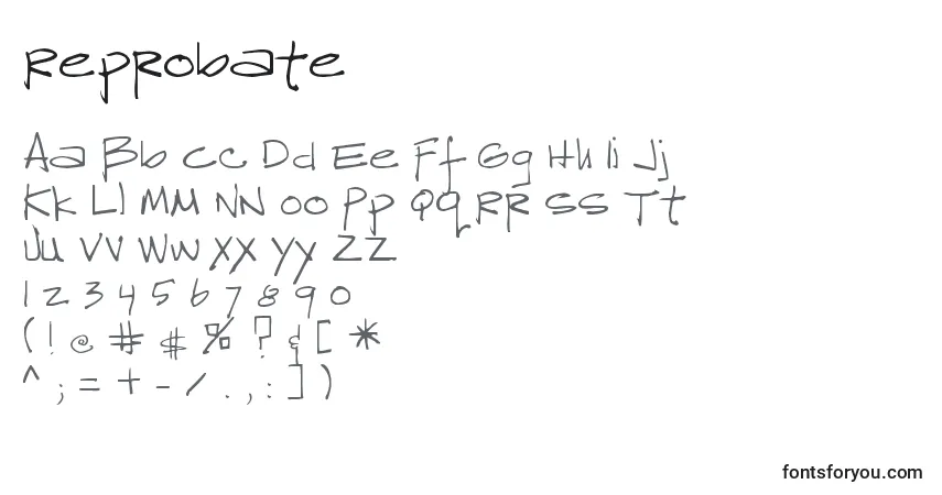 Czcionka Reprobate – alfabet, cyfry, specjalne znaki