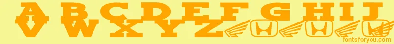 Hondafont-Schriftart – Orangefarbene Schriften auf gelbem Hintergrund