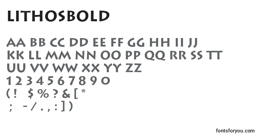 Шрифт LithosBold – алфавит, цифры, специальные символы