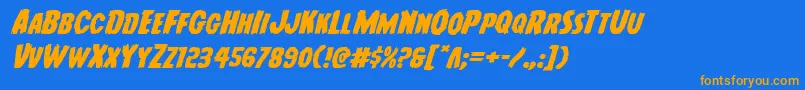 Youngfrankexpandital-Schriftart – Orangefarbene Schriften auf blauem Hintergrund