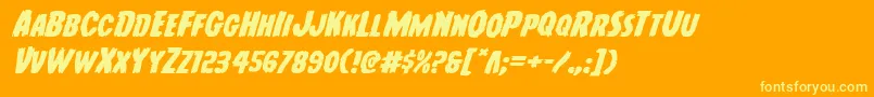 Youngfrankexpandital-Schriftart – Gelbe Schriften auf orangefarbenem Hintergrund
