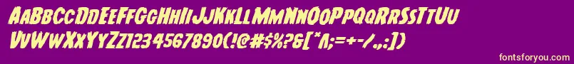 Youngfrankexpandital-Schriftart – Gelbe Schriften auf violettem Hintergrund