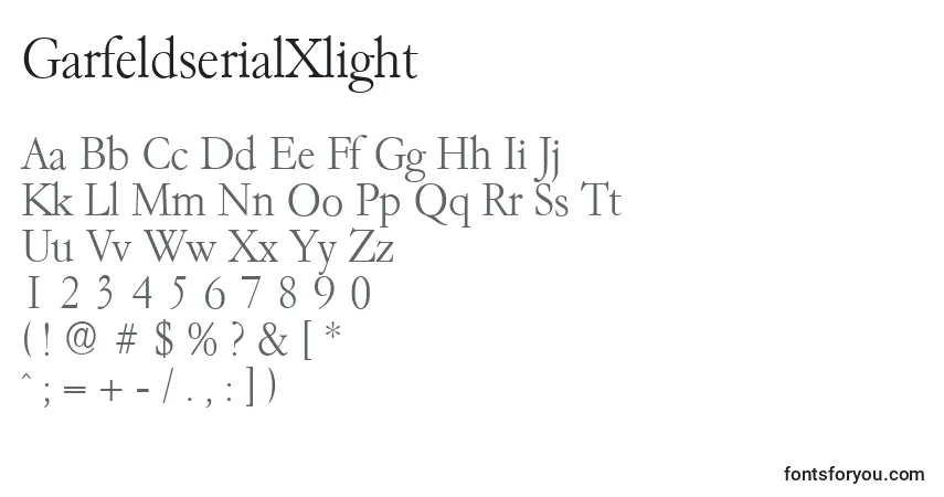A fonte GarfeldserialXlight – alfabeto, números, caracteres especiais
