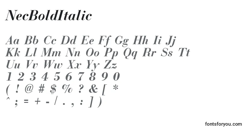 A fonte NecBoldItalic – alfabeto, números, caracteres especiais