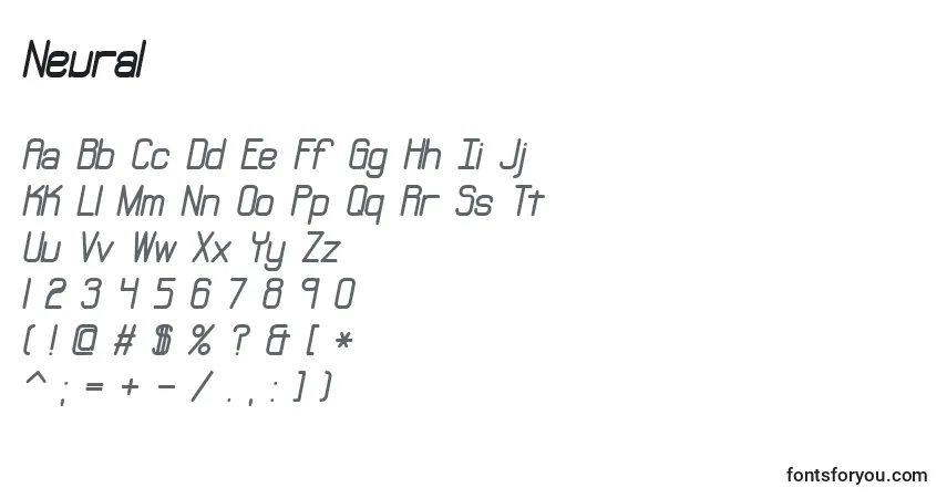 Schriftart Neural – Alphabet, Zahlen, spezielle Symbole
