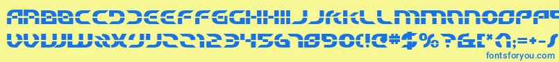 フォントStarfbv2b – 青い文字が黄色の背景にあります。