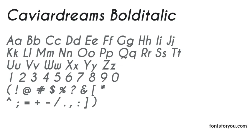 Czcionka Caviardreams Bolditalic – alfabet, cyfry, specjalne znaki