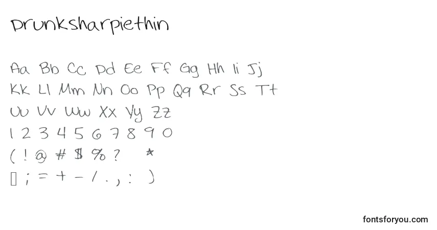 A fonte Drunksharpiethin – alfabeto, números, caracteres especiais