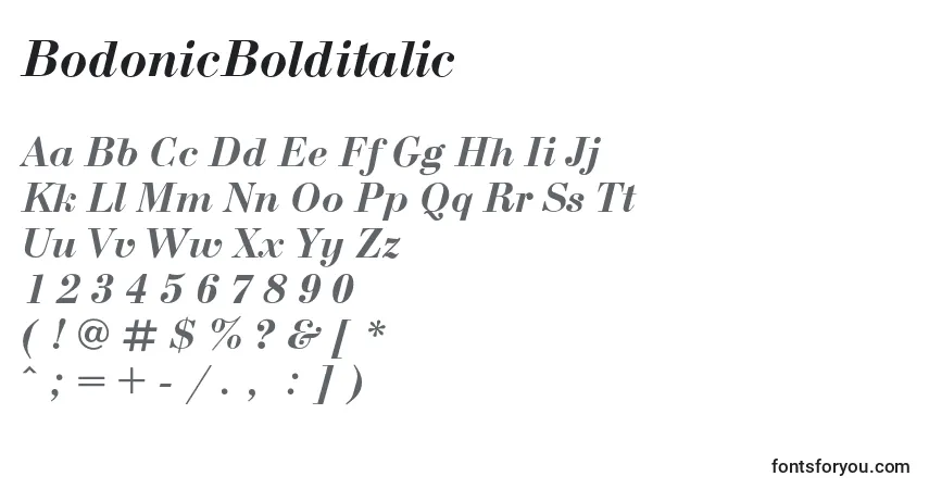 Czcionka BodonicBolditalic – alfabet, cyfry, specjalne znaki