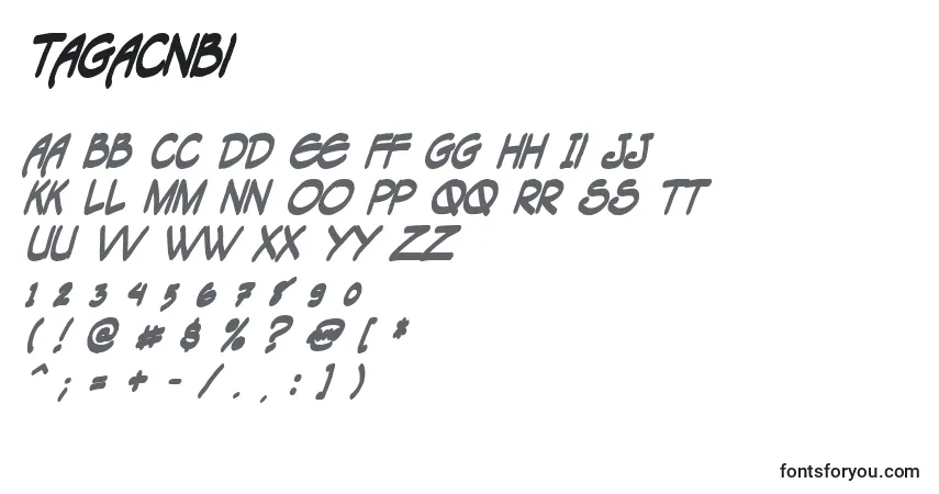 A fonte Tagacnbi – alfabeto, números, caracteres especiais