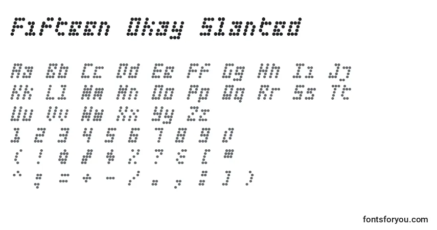 Schriftart Fifteen Okay Slanted – Alphabet, Zahlen, spezielle Symbole