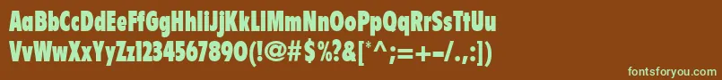 フォントFlyerLtExtraBlackCondensed – 緑色の文字が茶色の背景にあります。