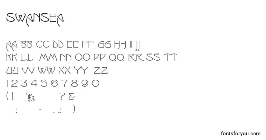 Czcionka Swansea – alfabet, cyfry, specjalne znaki