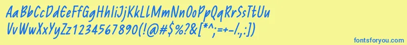 フォントReprineatoRegularItalic – 青い文字が黄色の背景にあります。