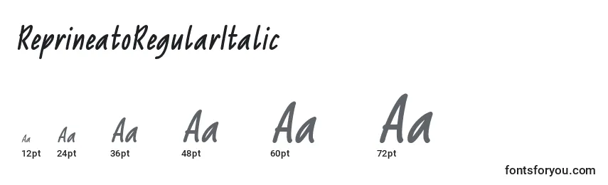 Размеры шрифта ReprineatoRegularItalic