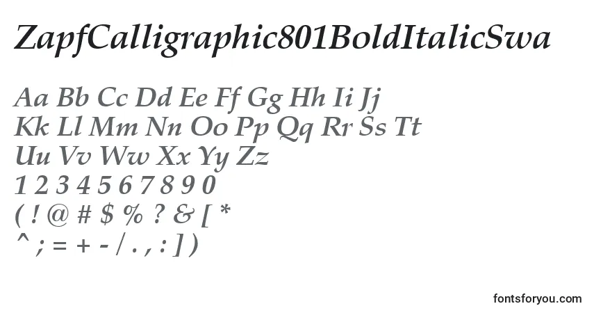 Шрифт ZapfCalligraphic801BoldItalicSwa – алфавит, цифры, специальные символы