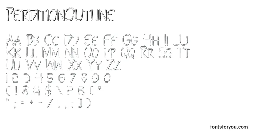 Czcionka PerditionOutline – alfabet, cyfry, specjalne znaki