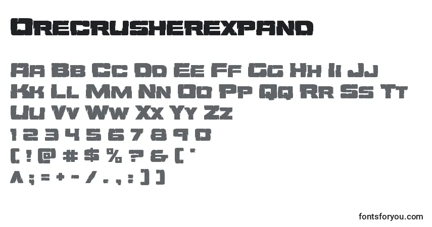 Schriftart Orecrusherexpand – Alphabet, Zahlen, spezielle Symbole