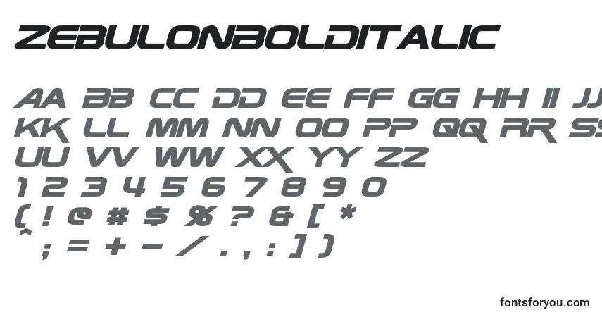 Police ZebulonBoldItalic - Alphabet, Chiffres, Caractères Spéciaux