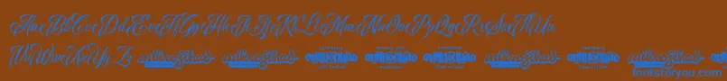 RavenScriptDemo-Schriftart – Blaue Schriften auf braunem Hintergrund