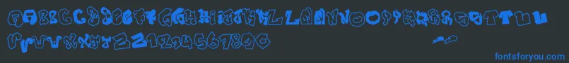 JokerSize-Schriftart – Blaue Schriften auf schwarzem Hintergrund