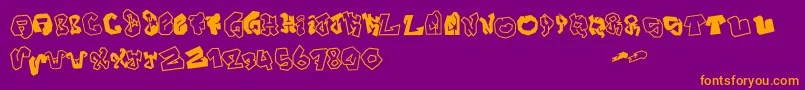 JokerSize-Schriftart – Orangefarbene Schriften auf violettem Hintergrund