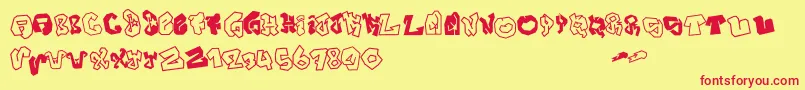 JokerSize-Schriftart – Rote Schriften auf gelbem Hintergrund