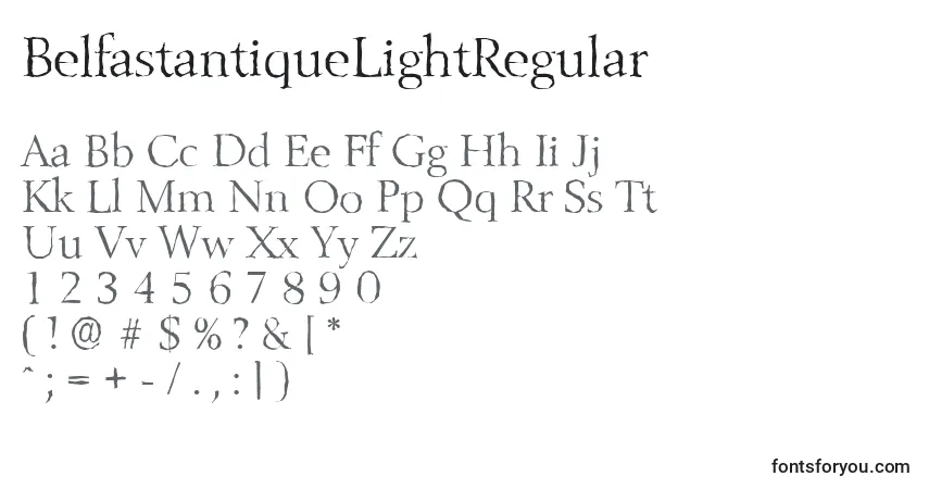 Czcionka BelfastantiqueLightRegular – alfabet, cyfry, specjalne znaki