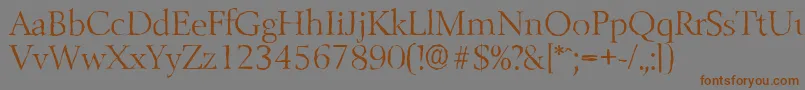フォントBelfastantiqueLightRegular – 茶色の文字が灰色の背景にあります。