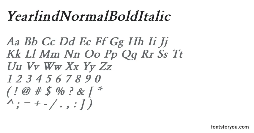 A fonte YearlindNormalBoldItalic – alfabeto, números, caracteres especiais