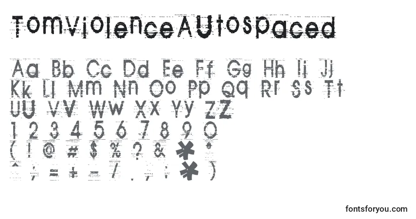Schriftart TomViolenceAutospaced – Alphabet, Zahlen, spezielle Symbole