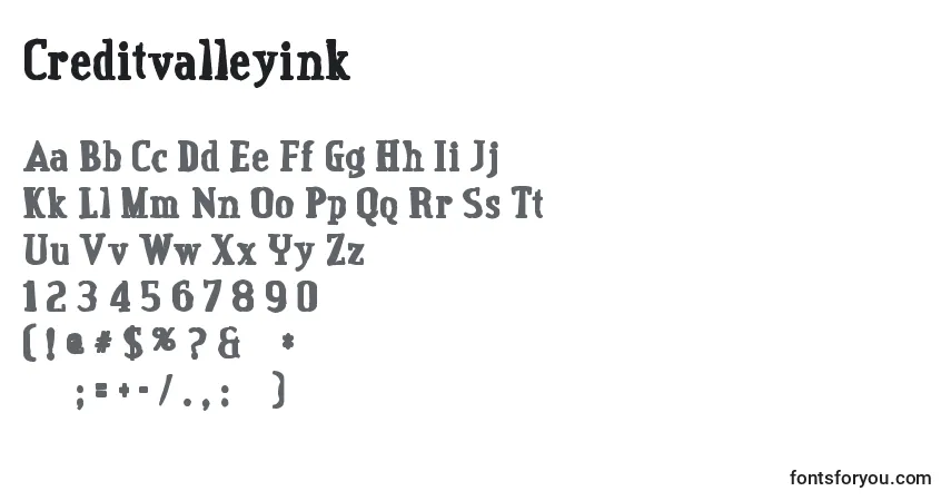 Czcionka Creditvalleyink – alfabet, cyfry, specjalne znaki