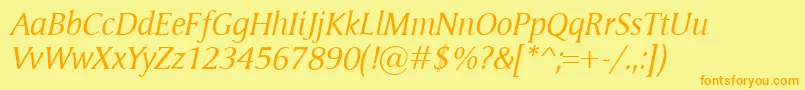 Fonte MementoItalic – fontes laranjas em um fundo amarelo