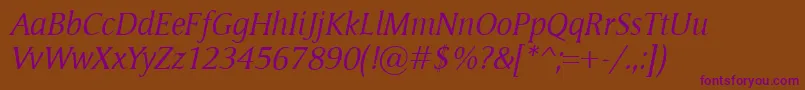 Fonte MementoItalic – fontes roxas em um fundo marrom