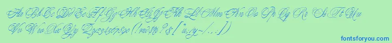 YoungLoveEs-Schriftart – Blaue Schriften auf grünem Hintergrund