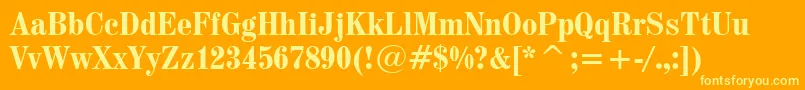 Century725BoldCondensedBt-fontti – keltaiset fontit oranssilla taustalla
