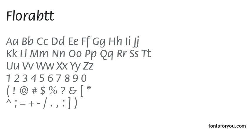 Czcionka Florabtt – alfabet, cyfry, specjalne znaki