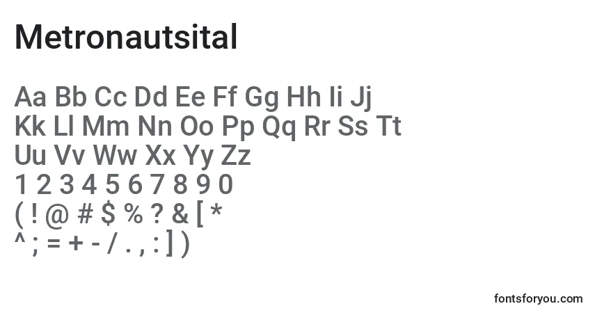 Schriftart Metronautsital – Alphabet, Zahlen, spezielle Symbole