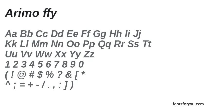 Czcionka Arimo ffy – alfabet, cyfry, specjalne znaki