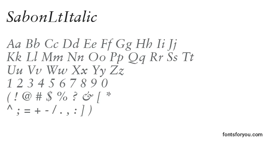 Schriftart SabonLtItalic – Alphabet, Zahlen, spezielle Symbole