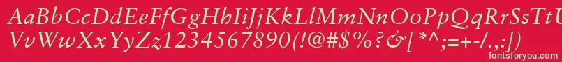 フォントSabonLtItalic – 赤い背景に緑の文字