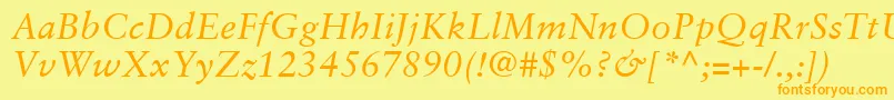 フォントSabonLtItalic – オレンジの文字が黄色の背景にあります。