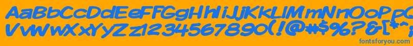 Kmkdspbw-Schriftart – Blaue Schriften auf orangefarbenem Hintergrund