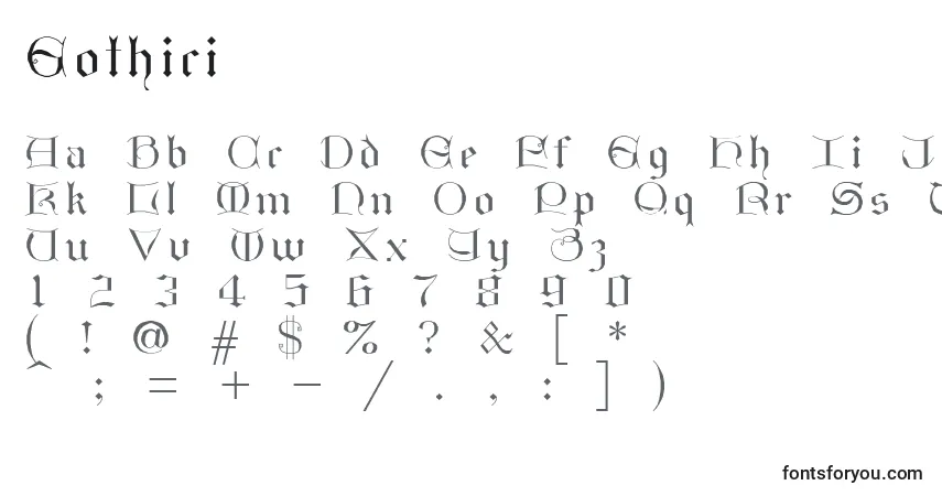 A fonte Gothici – alfabeto, números, caracteres especiais