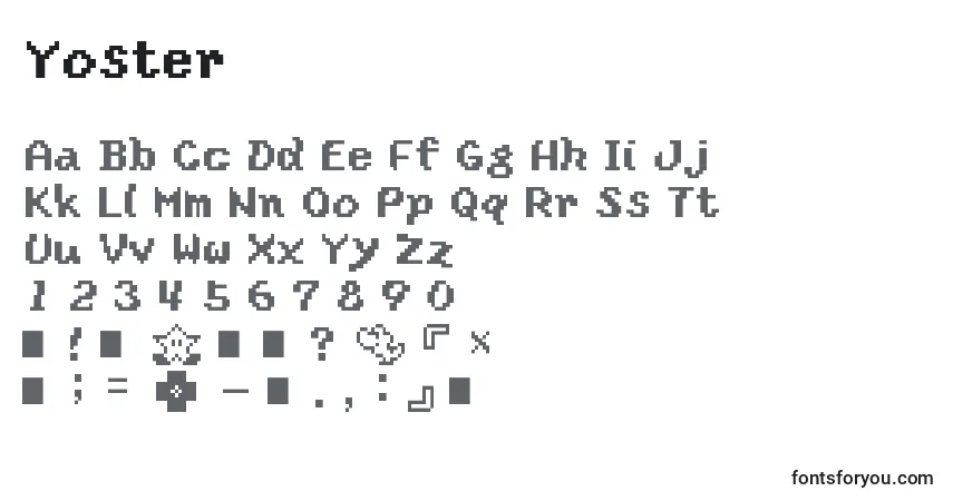 Yoster-fontti – aakkoset, numerot, erikoismerkit