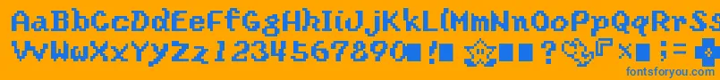 フォントYoster – オレンジの背景に青い文字