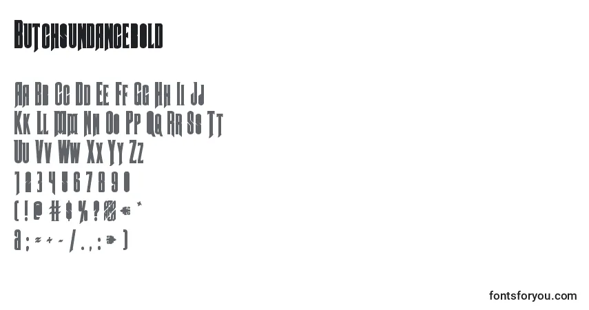 Czcionka Butchsundancebold – alfabet, cyfry, specjalne znaki