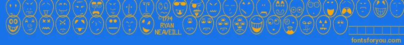 Funface-Schriftart – Orangefarbene Schriften auf blauem Hintergrund