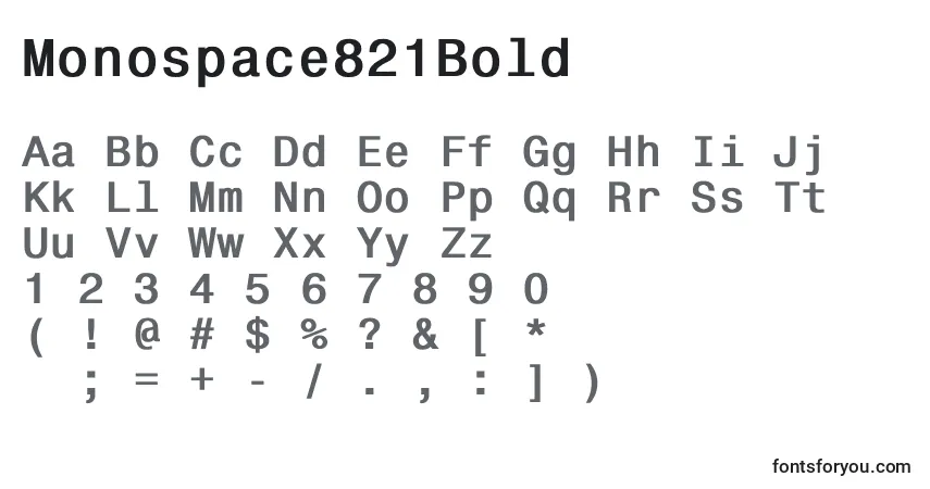 Czcionka Monospace821Bold – alfabet, cyfry, specjalne znaki