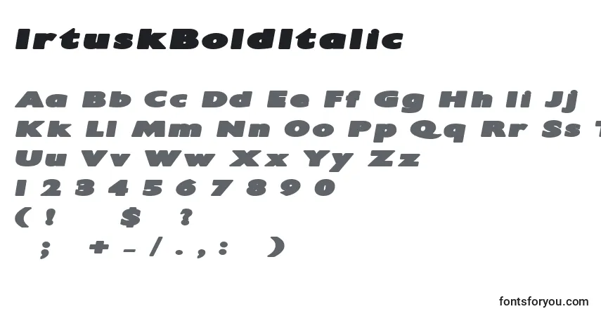 IrtuskBoldItalicフォント–アルファベット、数字、特殊文字